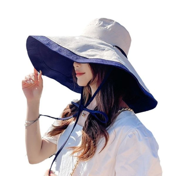 New double-sided fisherman hat women's summer Korean version face covering large brim sun hat, sun protection and UV protection sun hat - Image 5