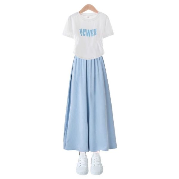 Girls' Summer Suit 2025 New Children's Two-Piece Summer Style, Medium and Big Kids Girls' Fashionable Fried Street Summer Dress - Image 5