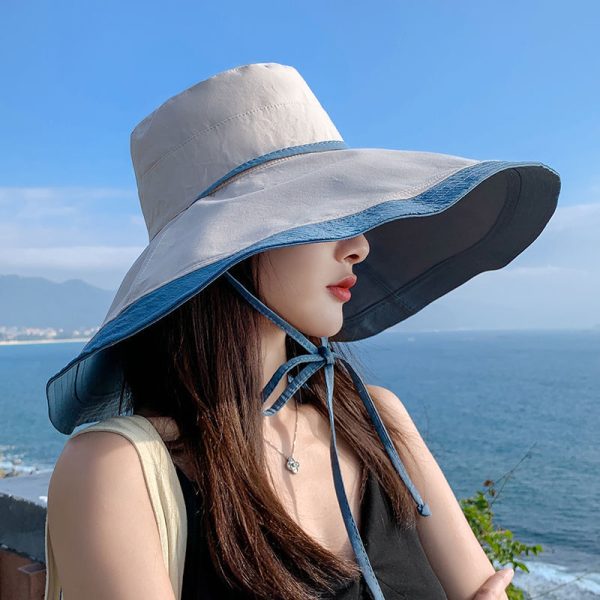 New double-sided fisherman hat women's summer Korean version face covering large brim sun hat, sun protection and UV protection sun hat - Image 4