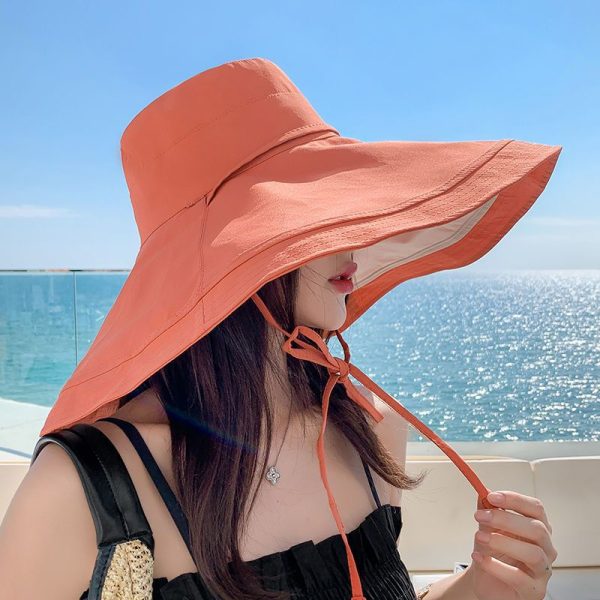 New double-sided fisherman hat women's summer Korean version face covering large brim sun hat, sun protection and UV protection sun hat - Image 2