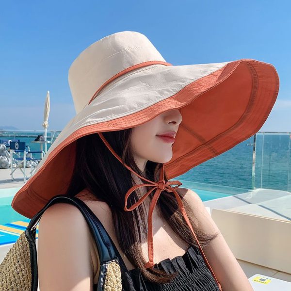 New double-sided fisherman hat women's summer Korean version face covering large brim sun hat, sun protection and UV protection sun hat