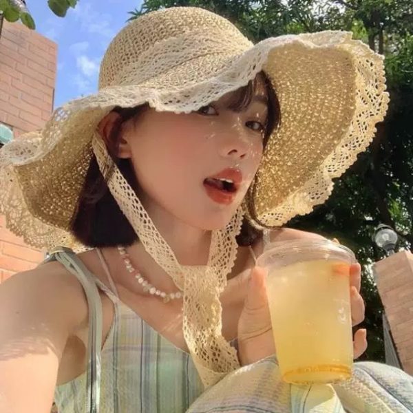 French straw hat women's 2024 summer new breathable lace lace lace hollow sun hat beach hat sun hat - Image 4