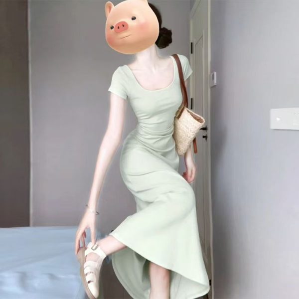 Square Neck Dress Women's Summer 2025 New Royal Sister Style Ten Thousand French Temperament Slim Hip Long Skirt - Image 3