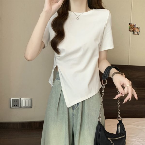 Cotton short sleeved t-shirt for women 2024 summer new white base shirt slim fit and versatile small top trendy - Image 4