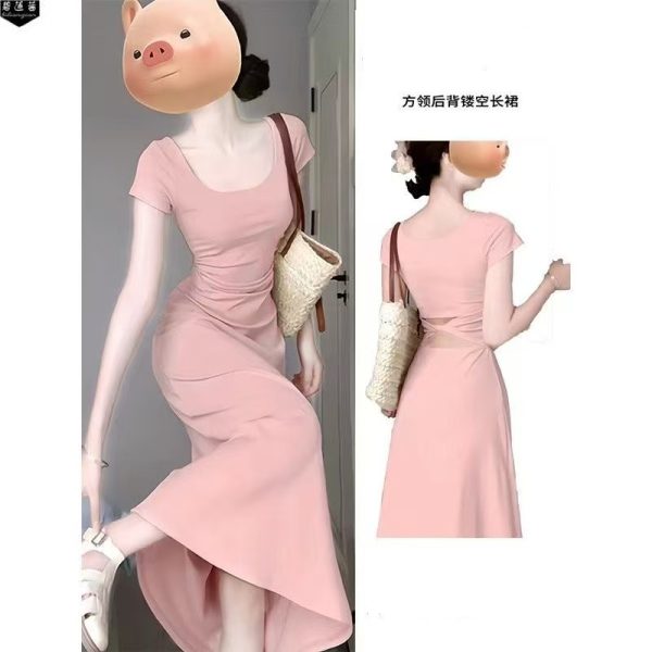 Square Neck Dress Women's Summer 2025 New Royal Sister Style Ten Thousand French Temperament Slim Hip Long Skirt - Image 2