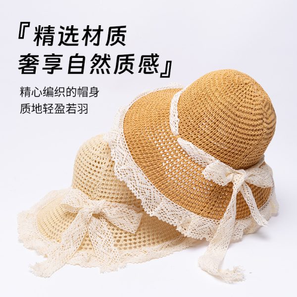 French straw hat women's 2024 summer new breathable lace lace lace hollow sun hat beach hat sun hat - Image 3