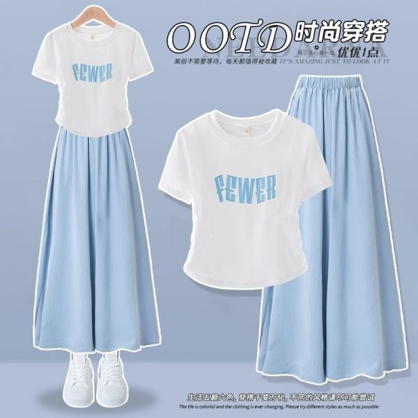 Girls' Summer Suit 2025 New Children's Two-Piece Summer Style, Medium and Big Kids Girls' Fashionable Fried Street Summer Dress - Image 2