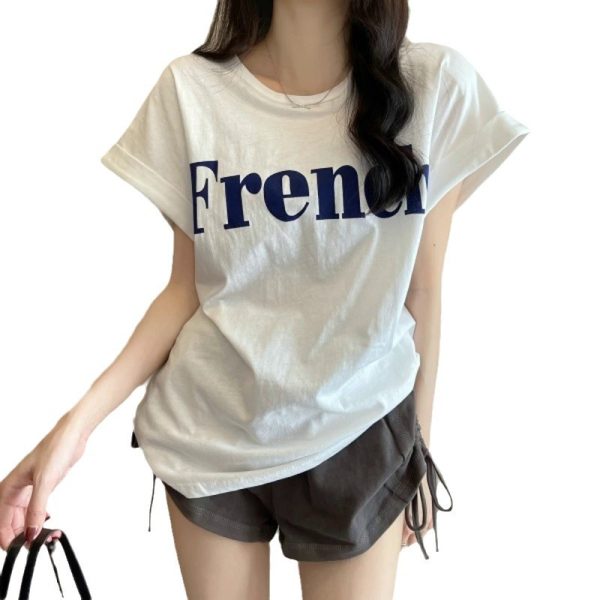 ins pure desire 2025 new summer Internet celebrity dropped shoulder short sleeve t-shirt loose women's top thin base women's t-shirt - Image 5