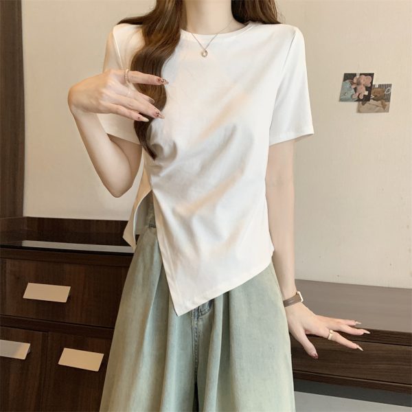 Cotton short sleeved t-shirt for women 2024 summer new white base shirt slim fit and versatile small top trendy - Image 5