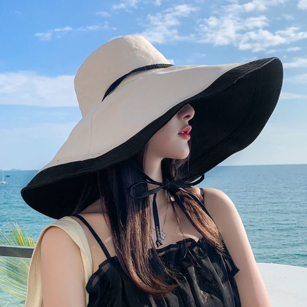 New double-sided fisherman hat women's summer Korean version face covering large brim sun hat, sun protection and UV protection sun hat - Image 3