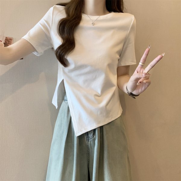 Cotton short sleeved t-shirt for women 2024 summer new white base shirt slim fit and versatile small top trendy