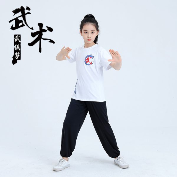 Children's martial arts uniforms, men's and women's bloomers, practice clothes, short-sleeved kung fu clothes, children's Tai Chi performance clothes, sanda training clothes - Image 3