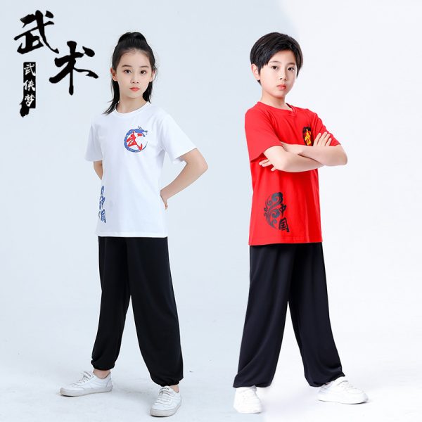 Children's martial arts uniforms, men's and women's bloomers, practice clothes, short-sleeved kung fu clothes, children's Tai Chi performance clothes, sanda training clothes - Image 2