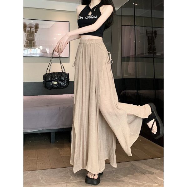 Chic high waisted new Chinese style casual pants for women in summer 2025 new style with loose straps and wide legs, slimming and gentle style skirt pants - 图片 4