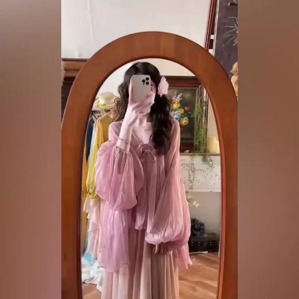 Single piece/2025 spring new French unique beautiful temperament long sleeved top for women, high waist slimming casual skirt - 图片 3