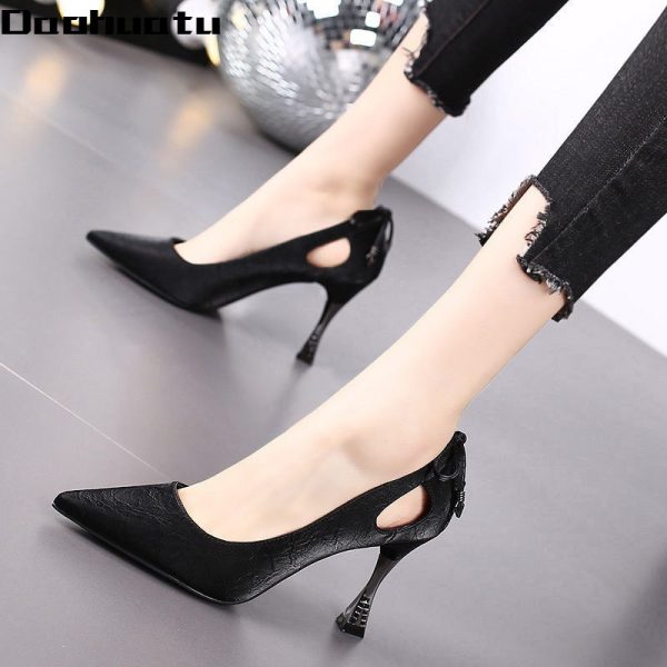 Daohuatu celebrity temperament high heels stiletto pumps women's shoes 2021 spring new European and American style versatile Internet celebrity professional single shoes beige bow [6 cm] 34 standard size - 图片 3