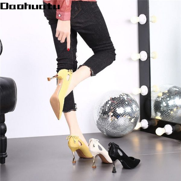 Daohuatu celebrity temperament high heels stiletto pumps women's shoes 2021 spring new European and American style versatile Internet celebrity professional single shoes beige bow [6 cm] 34 standard size - 图片 4