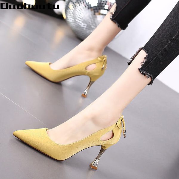 Daohuatu celebrity temperament high heels stiletto pumps women's shoes 2021 spring new European and American style versatile Internet celebrity professional single shoes beige bow [6 cm] 34 standard size - 图片 2