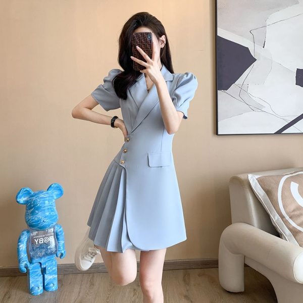 フランス風小香風白ワンピース夏の婦人服スカート新型夏の雰囲気着やせプリーツスーツスカート女 - 图片 3