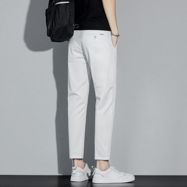 988 188 Youth Cropped Pants Boys Fashion Student Pants Solid Color Stretch Slim Men's Slacks - 图片 2