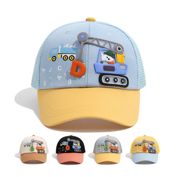 Children's hats, excavators, baseball caps, cute cartoon duckbill hats for boys and girls, summer sun protection and sunshade hats, mesh hats