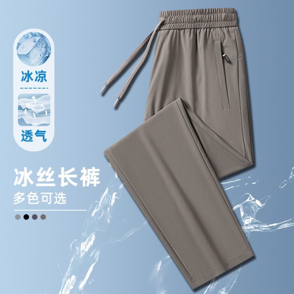 Ice silk men's pants, summer thin, quick-drying, plus-size casual men's trousers, loose straight, breathable, air-conditioned sweatpants - 图片 4