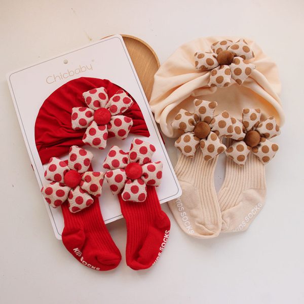 Baby Hat Korean Version Female Baby Candy Bow Middle Sock Set Newborn One Year and One Month Gift Set - 图片 3