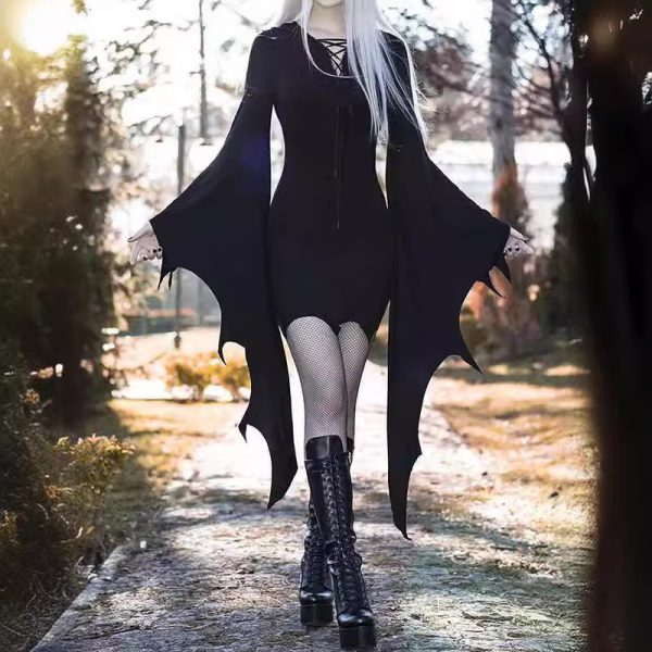 欧米のクリスマス・ハロウィンの新作婦人服純色バンド不規則ワンピース