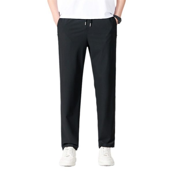 Ice silk men's pants, summer thin, quick-drying, plus-size casual men's trousers, loose straight, breathable, air-conditioned sweatpants - 图片 5