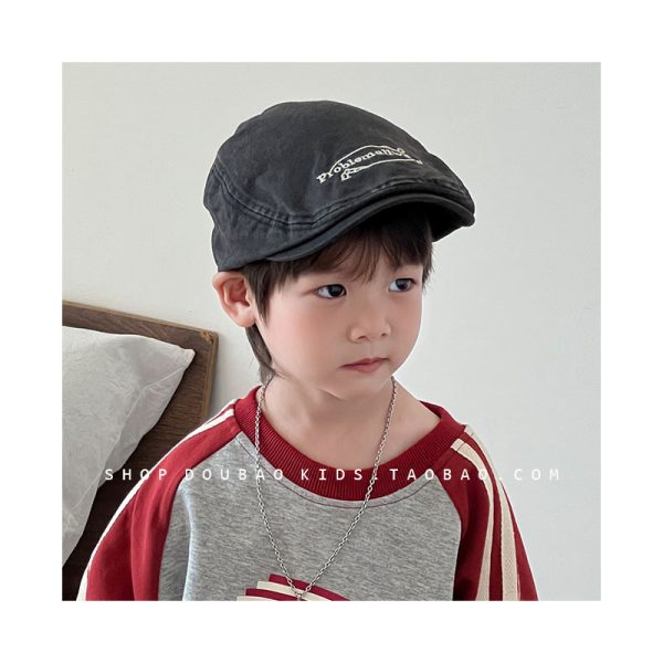 Children's Hat Spring and Autumn Thin Style Boys' Washed Retro Beret Female Baby Trendy Personalized Wearing Forward Hat Parent Child