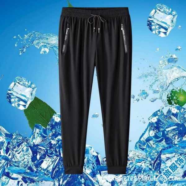 Ice silk slacks men's summer thin drape, quick-drying cool trousers, plus size straight stretch running sweatpants - 图片 3