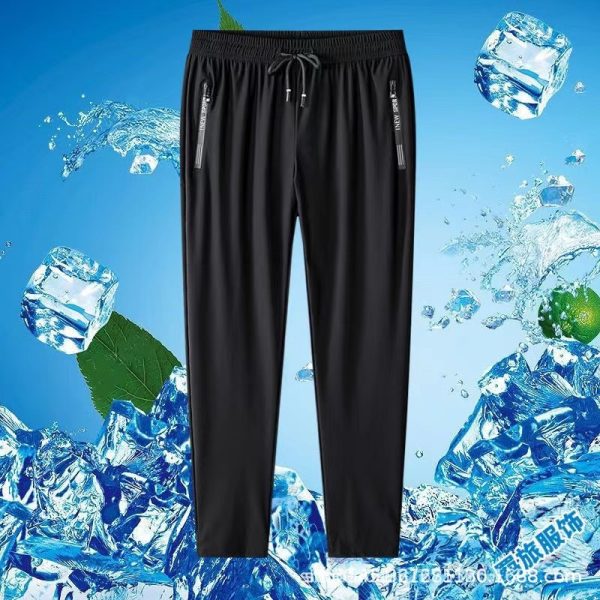 Ice silk slacks men's summer thin drape, quick-drying cool trousers, plus size straight stretch running sweatpants - 图片 4