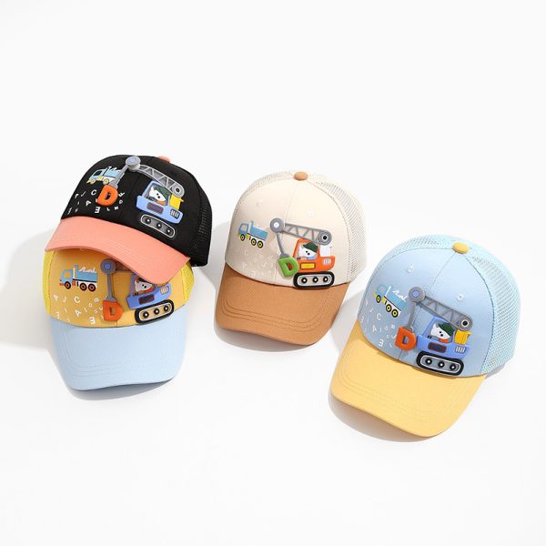 Children's hats, excavators, baseball caps, cute cartoon duckbill hats for boys and girls, summer sun protection and sunshade hats, mesh hats - 图片 2