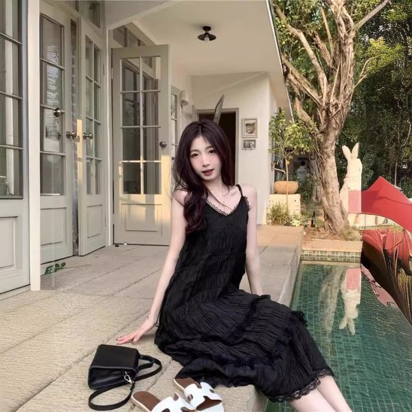 Sweet age reduction white french slip dress women's summer resort style small man loose cake long skirt - 图片 4