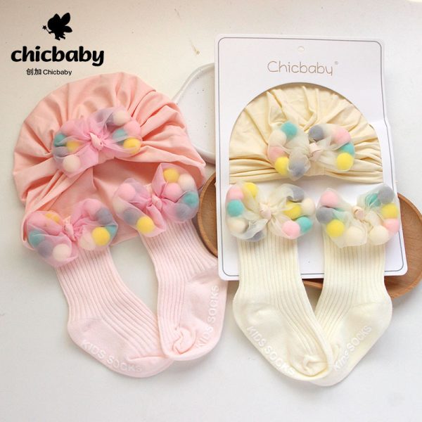 Baby Hat Korean Version Female Baby Candy Bow Middle Sock Set Newborn One Year and One Month Gift Set - 图片 4