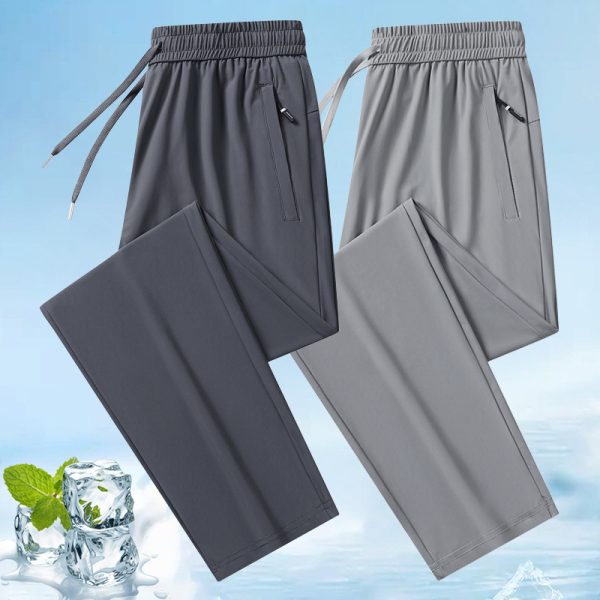 Ice silk men's pants, summer thin, quick-drying, plus-size casual men's trousers, loose straight, breathable, air-conditioned sweatpants - 图片 2