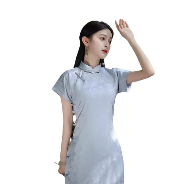 レトロチャイナドレス古法ブルー若い日常ハイエンド気質クール2024新作ガーリーワンピース女 - 图片 5