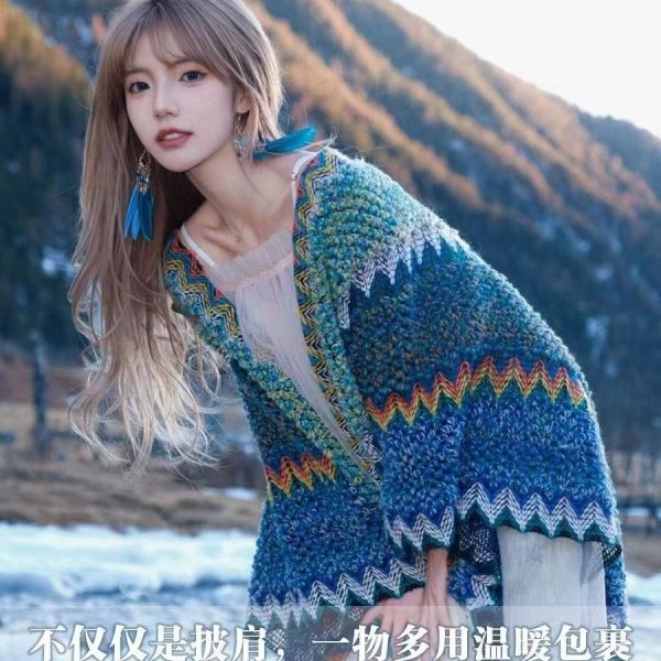 民族風ストール女性の秋冬アウタースカーフ雲南観光休暇ロングレトロマントフリンジマント