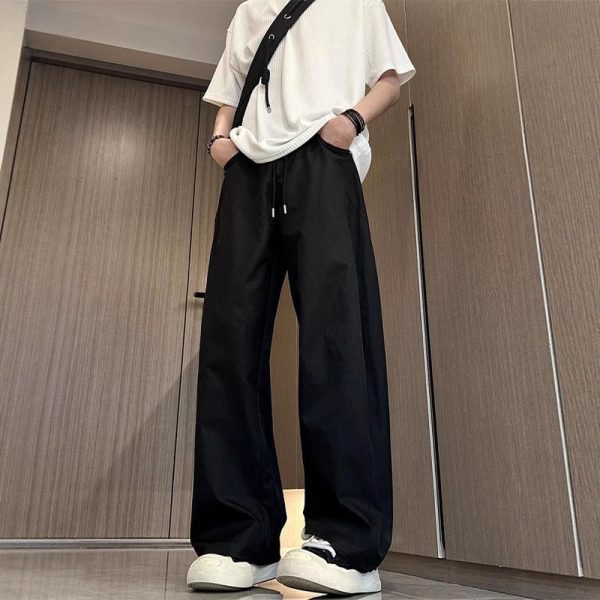 American diagonal casual pants, men's spring and summer trendy high street scimitar pants, plus size loose straight leg wide-leg long pants - 图片 4