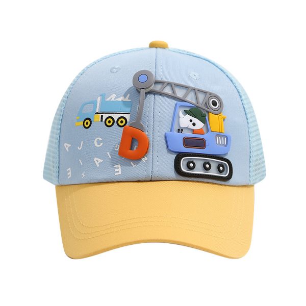 Children's hats, excavators, baseball caps, cute cartoon duckbill hats for boys and girls, summer sun protection and sunshade hats, mesh hats - 图片 5