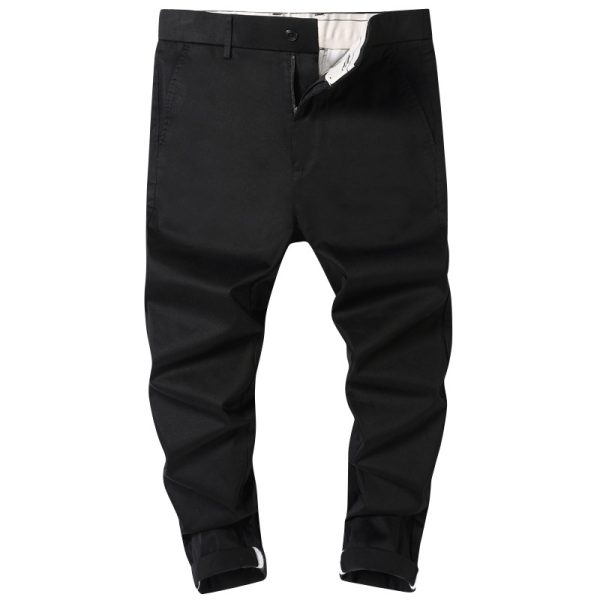 988 188 Youth Cropped Pants Boys Fashion Student Pants Solid Color Stretch Slim Men's Slacks - 图片 5