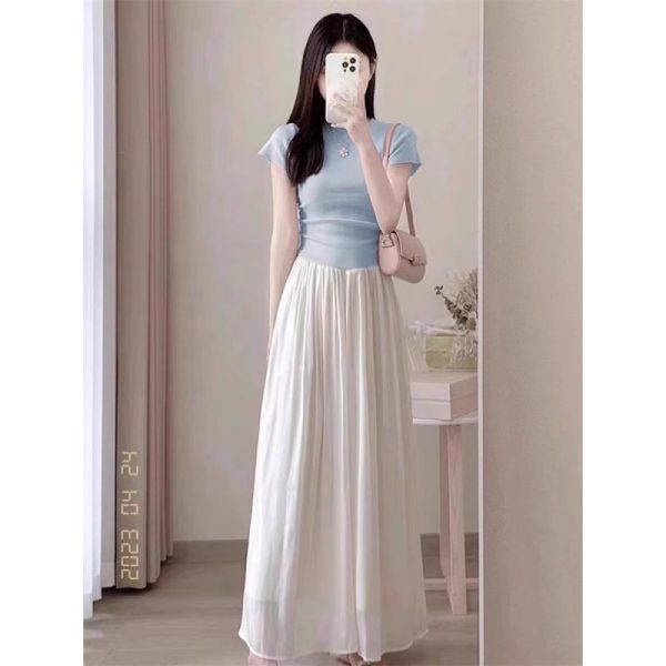 Summer salt outfit, gentle short-sleeved top, skirt, thin temperament, small fragrance two-piece suit for women - 图片 2