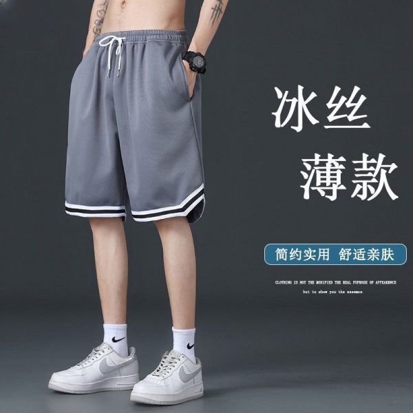 American mesh breathable sports basketball shorts men's trendy brand outer wear summer ice silk training cropped pants plus size - 图片 3