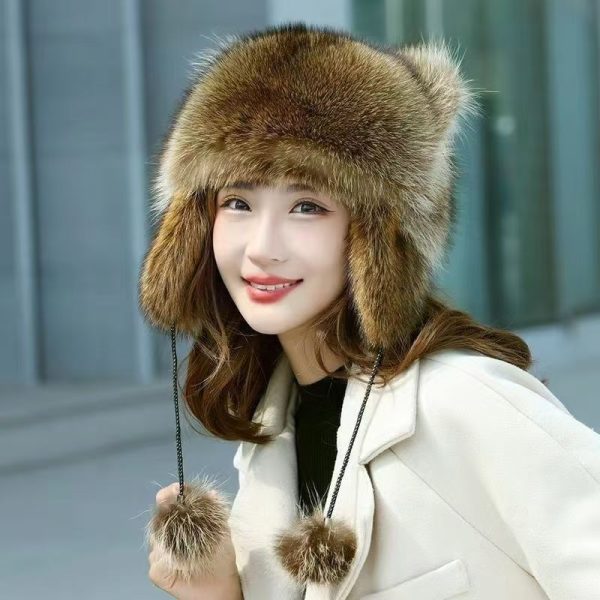 Winter Warm Children Adult Fur Hat Imitation American Raccoon Hair Lei Feng Tyrant Hat Little Raccoon Ear Protection Hat - 图片 2