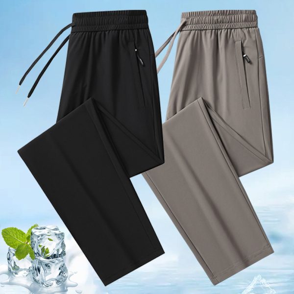 Ice silk men's pants, summer thin, quick-drying, plus-size casual men's trousers, loose straight, breathable, air-conditioned sweatpants
