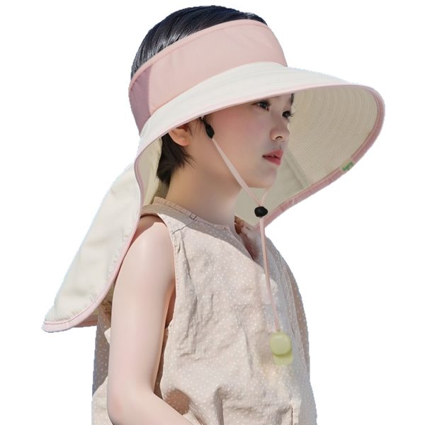 Children's hat for summer outings, sun protection and neck protection for girls, versatile sun protection hat, big brim, cute baby, mid air top hat - 图片 5