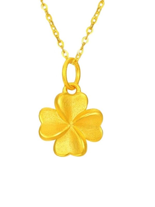 Lao Feng details gold color four-leaf clover 999 pendant 18k gold O-shaped necklace Tanabata gift for girlfriend Valentine's Day - 图片 5