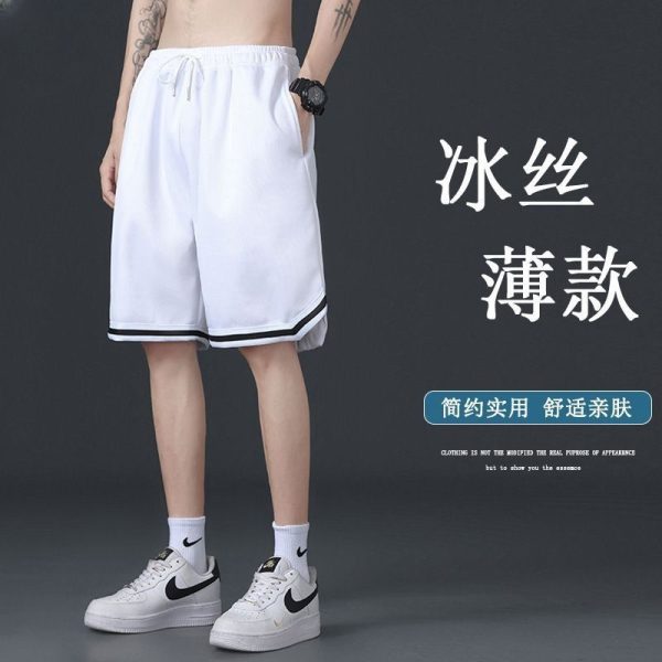 American mesh breathable sports basketball shorts men's trendy brand outer wear summer ice silk training cropped pants plus size - 图片 5