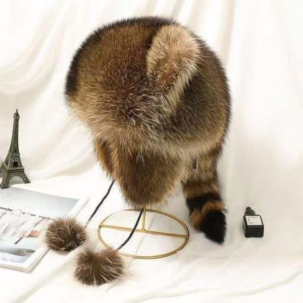 Winter Warm Children Adult Fur Hat Imitation American Raccoon Hair Lei Feng Tyrant Hat Little Raccoon Ear Protection Hat - 图片 4