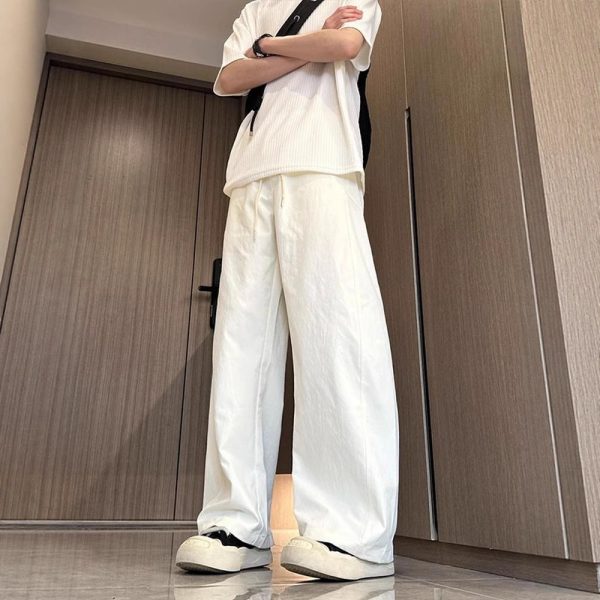 American diagonal casual pants, men's spring and summer trendy high street scimitar pants, plus size loose straight leg wide-leg long pants - 图片 2